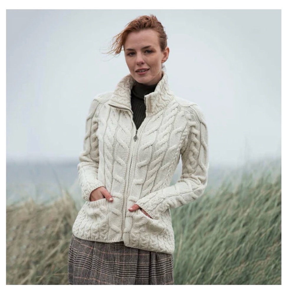 Aran Crafts Merino Wool Zip Up Sweater